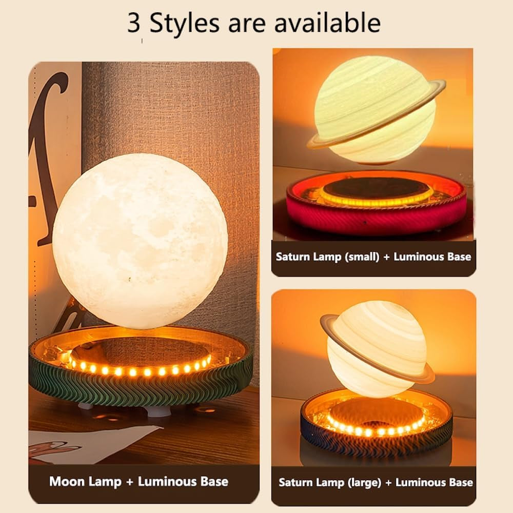 Levitating Moon Lamp Floating Saturn Lamp with Transparent Luminous Light Base Suspension 360° Rotation Saturn Light 3 Colors Display Mode Table Lamp for Home Office